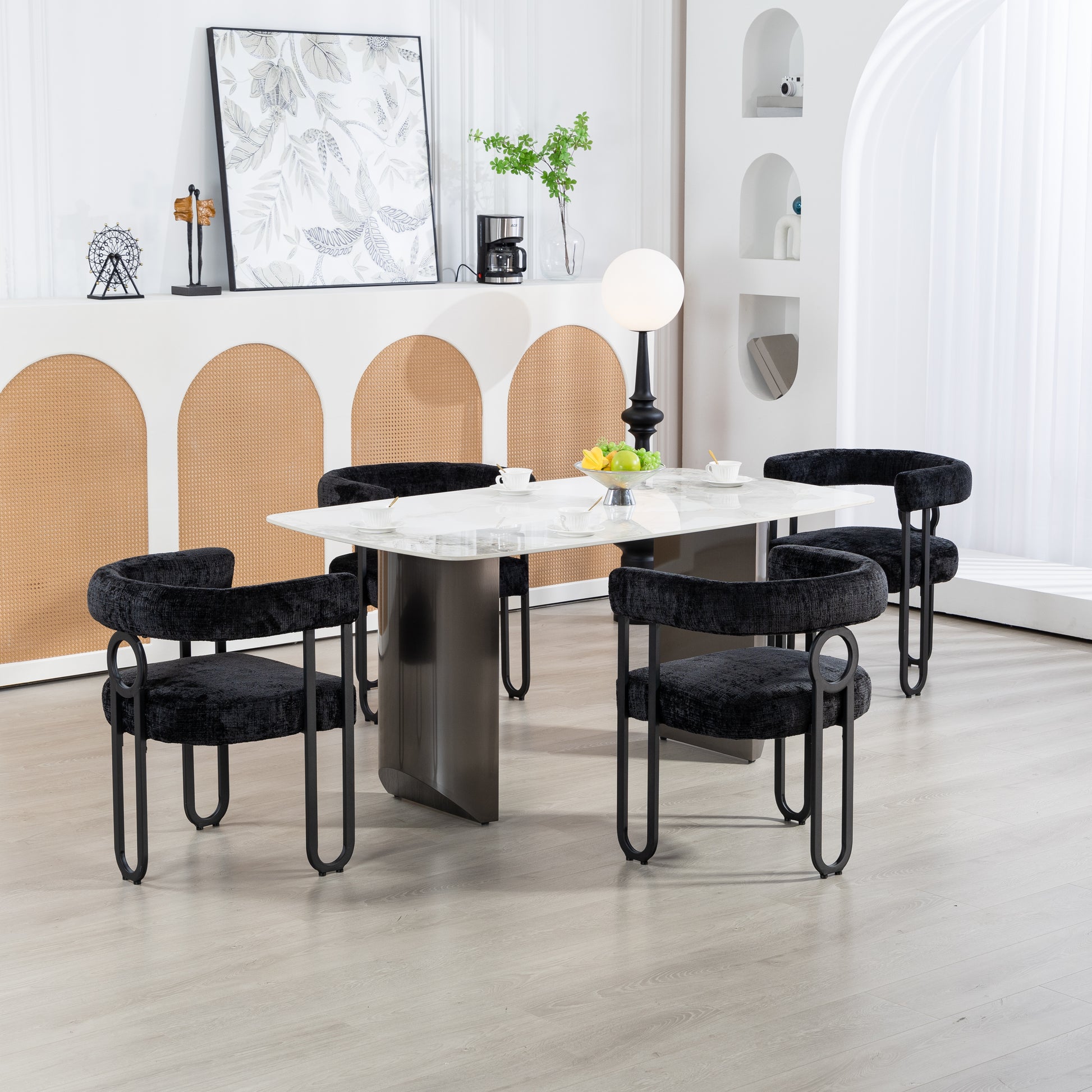 Coolmore Contemporary Designed Velvet Fabric Upholstered Accent Dining Chair Barrel Side Chairs Kitchen Armchair For Living Room Set Of 2 Black Chenille Black Dining Room Foam Chenille