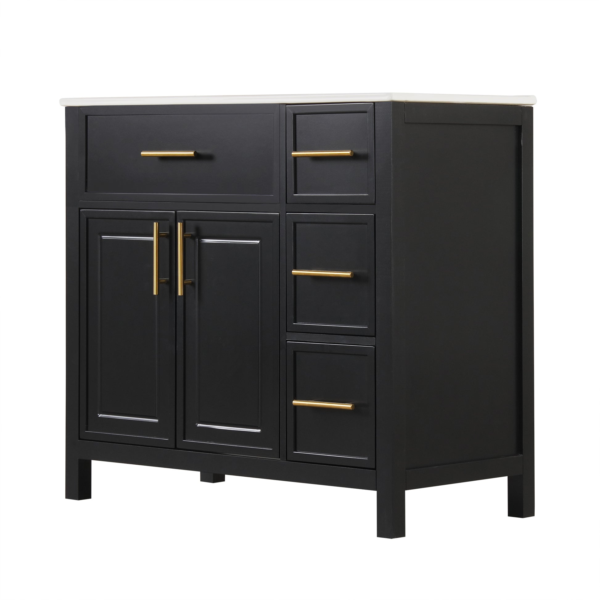 36" Bathroom Vanity With Sink Top, Bathroom Vanity Cabinet With Two Doors And Three Drawers, Solid Woodmdf Boards ,One Package, Black Black Solid Wood Mdf