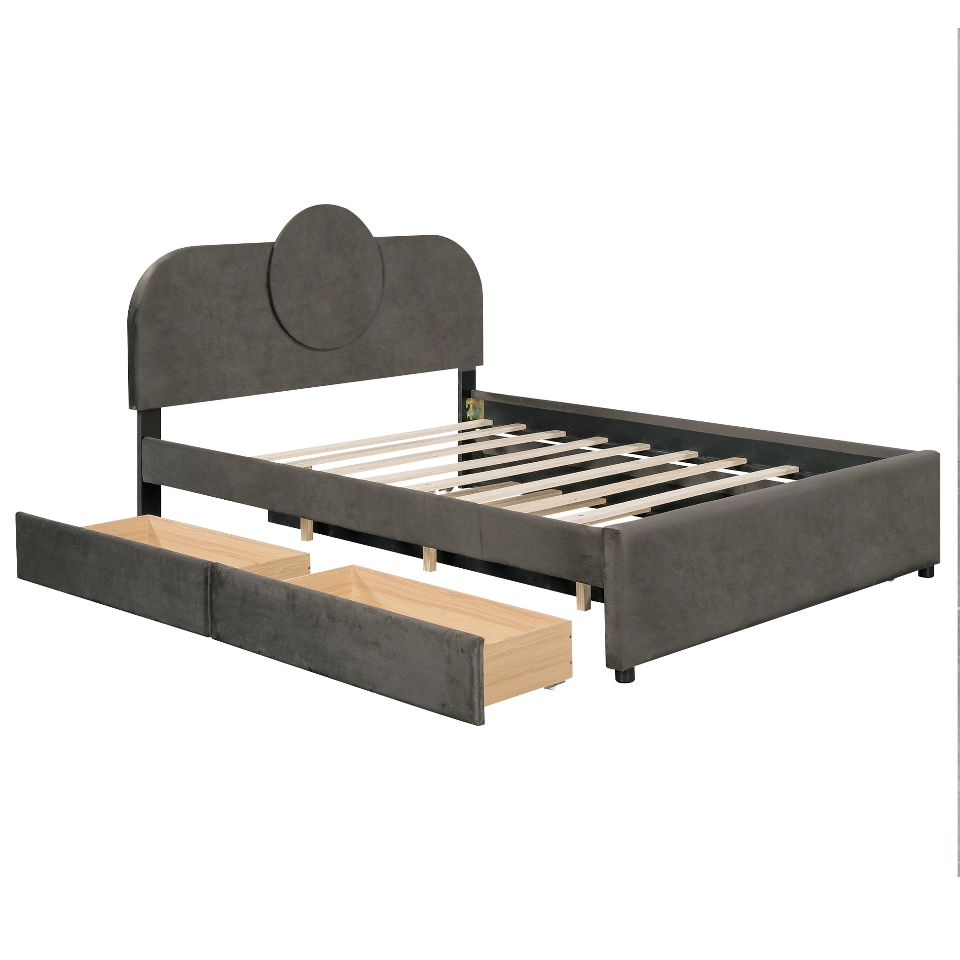 Queen Size Upholstered Platform Bed With Multi Functional Headboard, Trundle And 2 Drawers, Gray Box Spring Not Required Queen Gray Wood Bedroom Upholstered