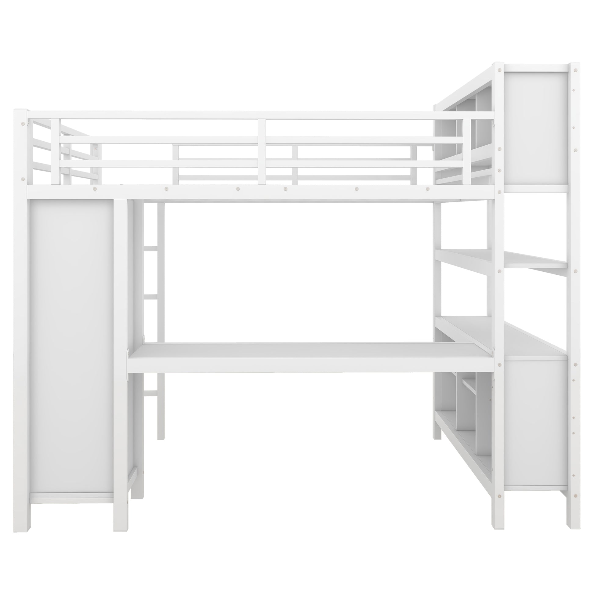 Metal Loft Bed With Wardrobe And L Shaped Desk, Full Size Loft Bed With Storage Cubes And Shelves, Heavy Duty Loft Bed For Kids Teens Adults, White Full Off White Metal