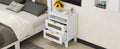 2 Drawer Farmhouse Wooden Nightstand With Wooden Strip Decoration And Metal Handle, Wood Side Table With Storage Cabinet For Bedroom, White White Particle Board