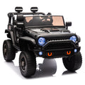 24V Two Seater Kids Ride On Truck Car W Parents Control,200W*2,Seat Width 20.28In,Four Wheel Suspension,Led Lights,Music,Mp3,Bluetooth,Two Independent Seat Belts,Suitable For Off Road For Kids Aged 3 Black 100 149 Lbs Polypropylene