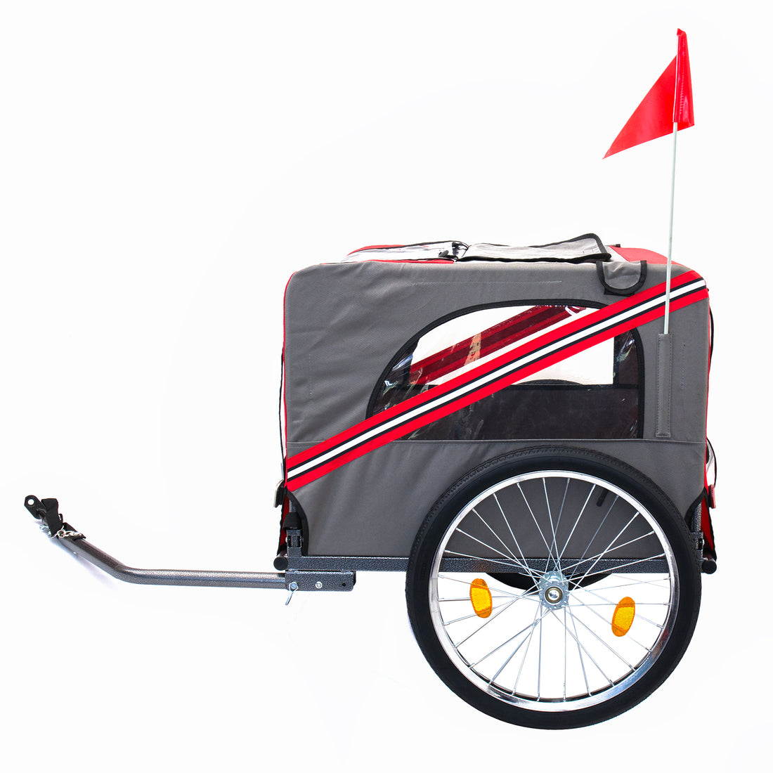 Outdoor Heavy Duty Foldable Utility Pet Stroller Dog Carriers Bicycle Trailer Grey Red Fabric Steel