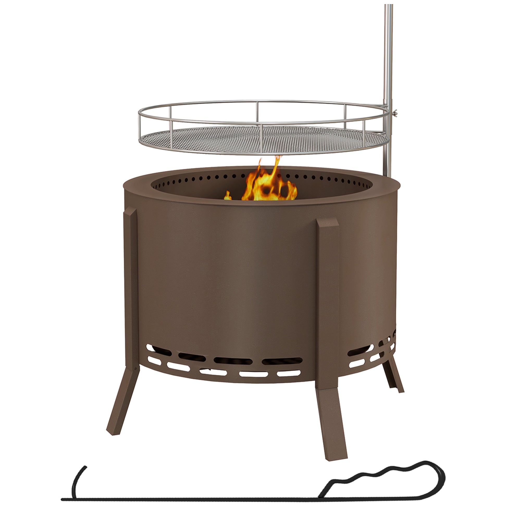Outsunny 2 In 1 Smokeless Fire Pit, Bbq Grill, 19" Portable Wood Burning Firepit With Cooking Grate And Poker, Low Smoke Camping Bonfire Stove For Backyard Patio Picnic, Steel, Bronze Bronze Steel