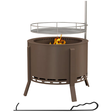 Outsunny 2 In 1 Smokeless Fire Pit, Bbq Grill, 19" Portable Wood Burning Firepit With Cooking Grate And Poker, Low Smoke Camping Bonfire Stove For Backyard Patio Picnic, Steel, Bronze Bronze Steel