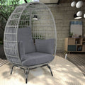 Large Outdoor Egg Chair, Indoor Patio Wicker Basket Chair With Cushion, Rattan Egg Chairs For Bedroom, Outside, Balcony,Grey Grey Pe Rattan Iron
