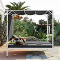 Outdoor Patio Sunbed Daybed With Cushions, Adjustable Seats Grey Steel