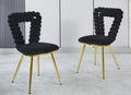Modern Chair Set Of 2 With Golden Color Iron Tube Legs, Black Soft Cushions And Comfortable Backrest, Suitable For Dining Room, Living Room, Cafe,Hairball Back Gold Black Fabric
