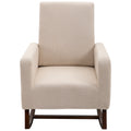 Homcom Accent Lounge Rocking Chair With Solid Curved Wood Base And Linen Padded Seat, Cream White Cream White Linen
