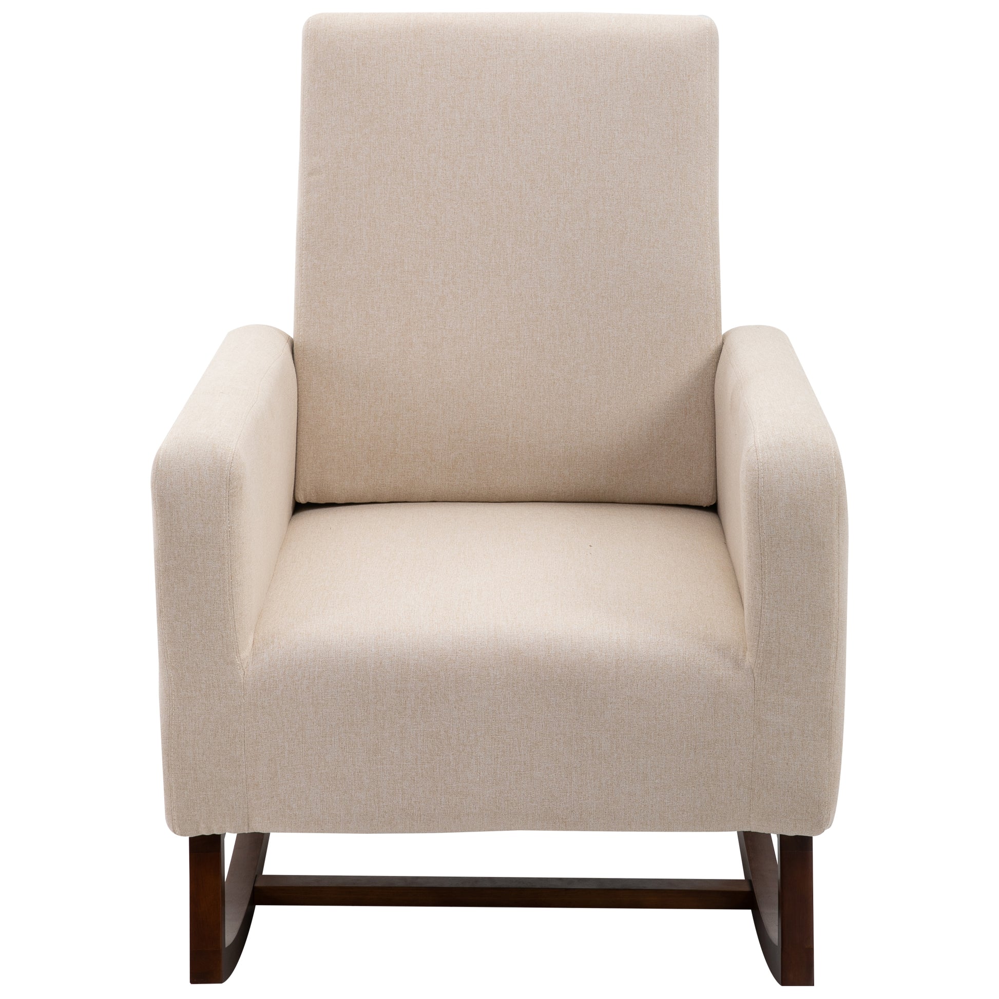 Homcom Accent Lounge Rocking Chair With Solid Curved Wood Base And Linen Padded Seat, Cream White Cream White Linen
