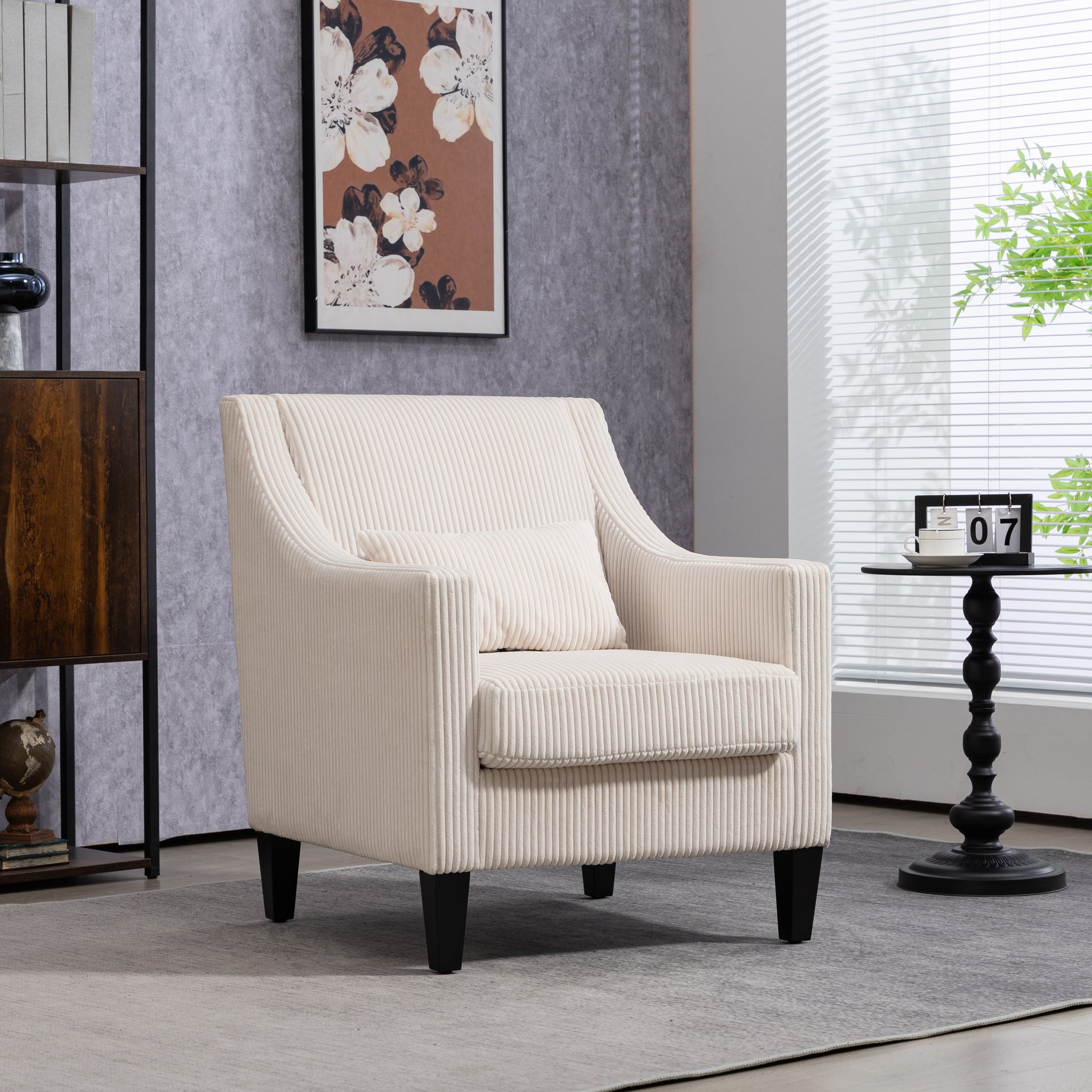 Coolmore Modern Accent Chair,Upholstered Armchair With Scooped Arms For Bedroom,Apartment,Studio,Office,Waiting Room Beige Corduroy Beige Primary Living Space Foam Corduroy