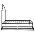 Full Size Metal Platform Bed With Two Drawers,House Shaped Headboard Design, Black Full Black Metal