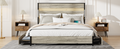 Queen Size Bed Frame With Headboard And 4 Storage Drawersqueen Bed Frame With Charging Station And Led Lights, Wood Slats, Easy Assembly,No Box Spring Needed,Industrial Gray Box Spring Not Required Queen Antique Gray Metal Bedroom Bed Frame Mdf Metal