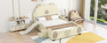 Full Size Upholstered Platform Bed With Piglet Shape Headboard And Children'S Slide, Beige Box Spring Not Required Full Beige Wood Bedroom Bed Frame Faux Leather Upholstered