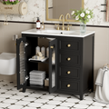 36 Inch Bathroom Vanity With Two Soft Close Doors, Adjustable Shelves And Three Soft Close Drawers Black Bathroom Solid Wood Mdf