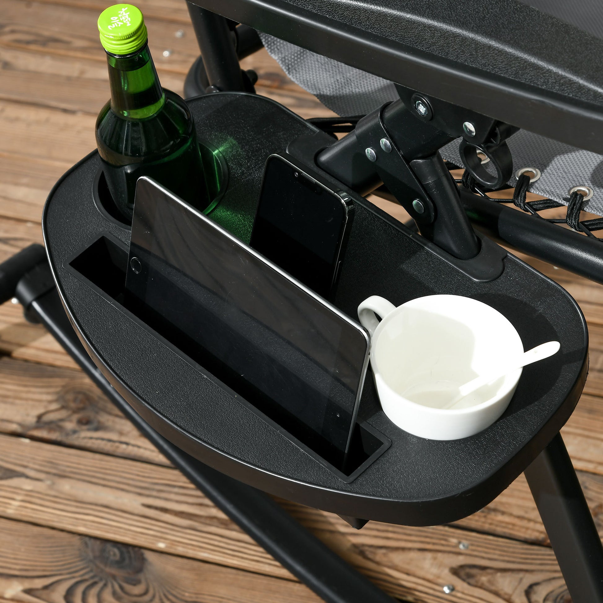 Outsunny 2 Pieces Outdoor Rocking Chairs, Foldable Reclining Zero Gravity Lounge Rocker With Pillow, Cup & Phone Holder, Combo Design With Folding Legs, Gray Gray Steel