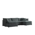 U Shaped Sectional Sofa W Reversible Footrest, 5 Seater Convertible Corner Couch With 2 Ottomans ,Modern Minimalist Soft Sofa & Couch For Living Room ,Gray Chenille Gray Chenille 3 Seat