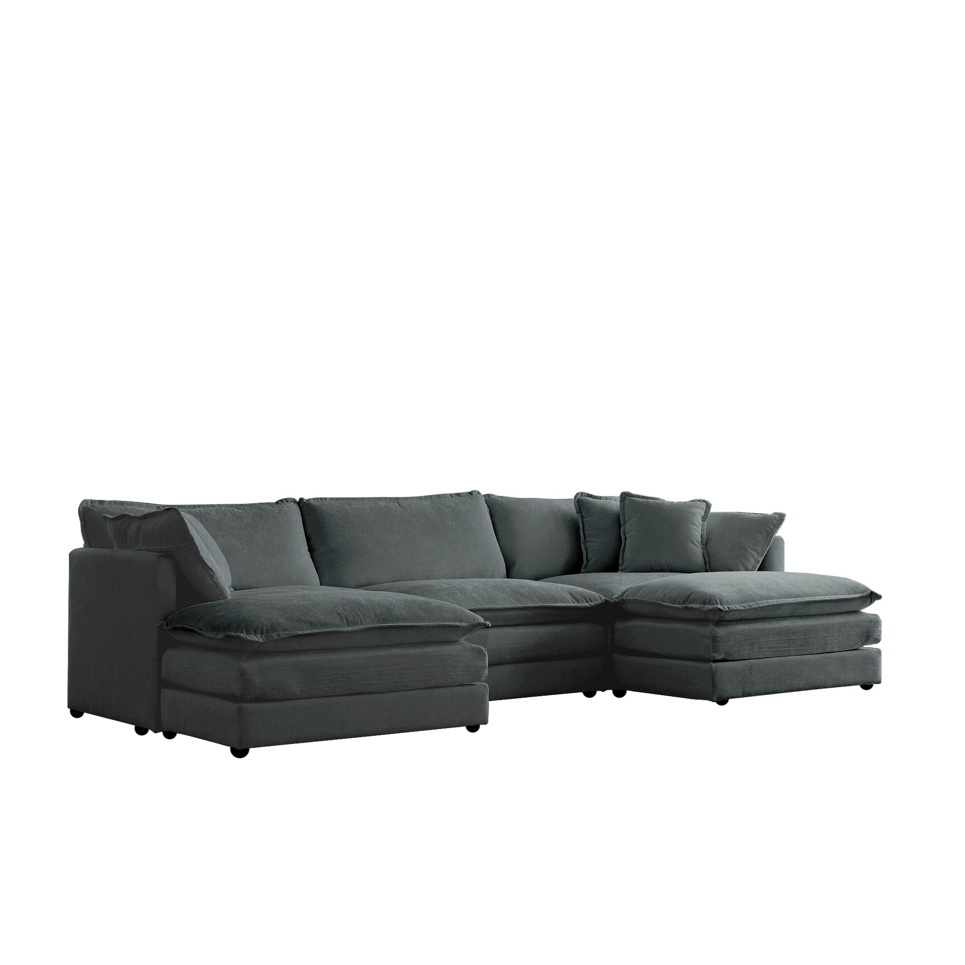U Shaped Sectional Sofa W Reversible Footrest, 5 Seater Convertible Corner Couch With 2 Ottomans ,Modern Minimalist Soft Sofa & Couch For Living Room ,Gray Chenille Gray Chenille 3 Seat