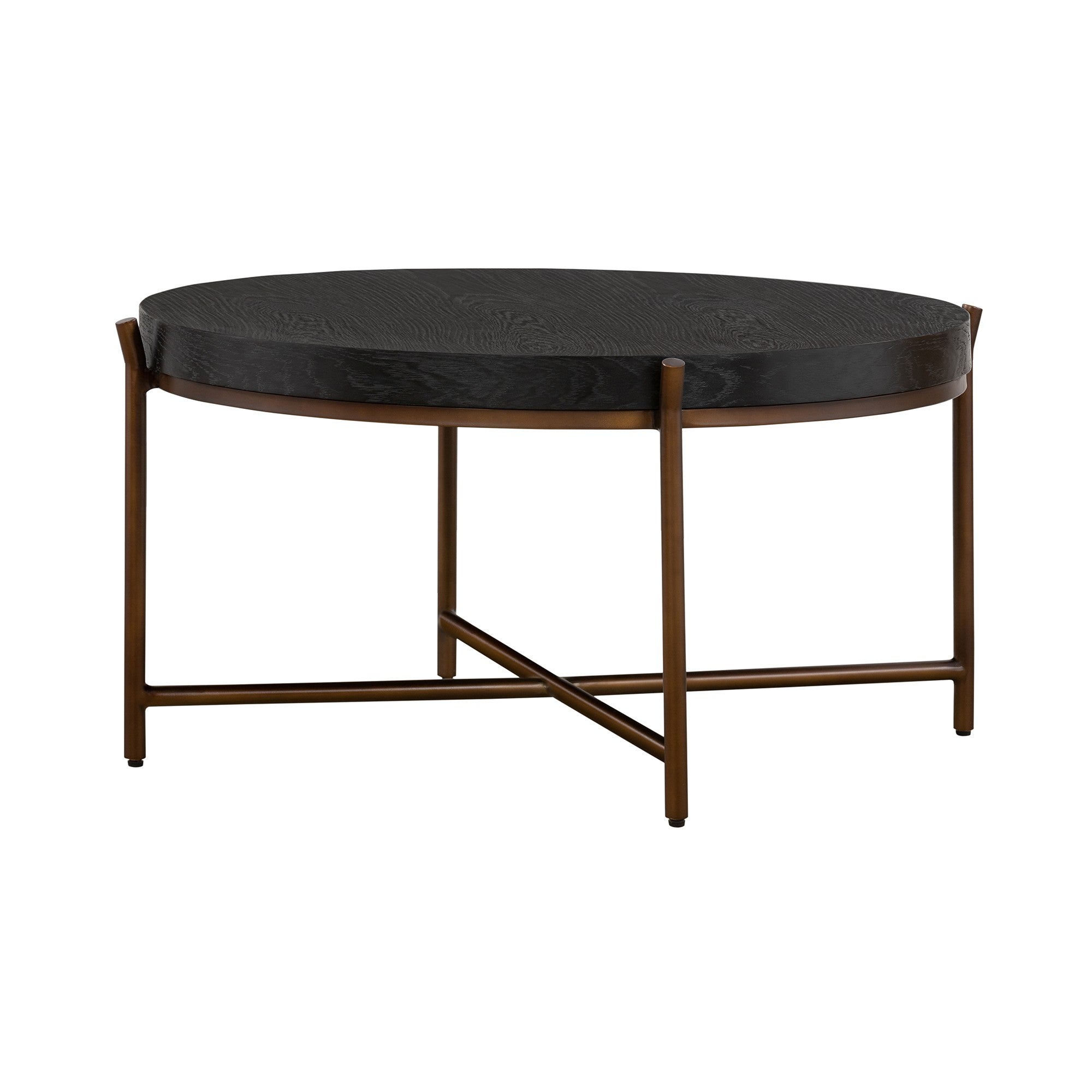 Sylvie Brushed Oak And Metal Round Coffee Table Grey Black Wood Metal