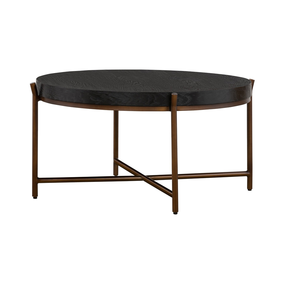 Sylvie Brushed Oak And Metal Round Coffee Table Grey Black Wood Metal