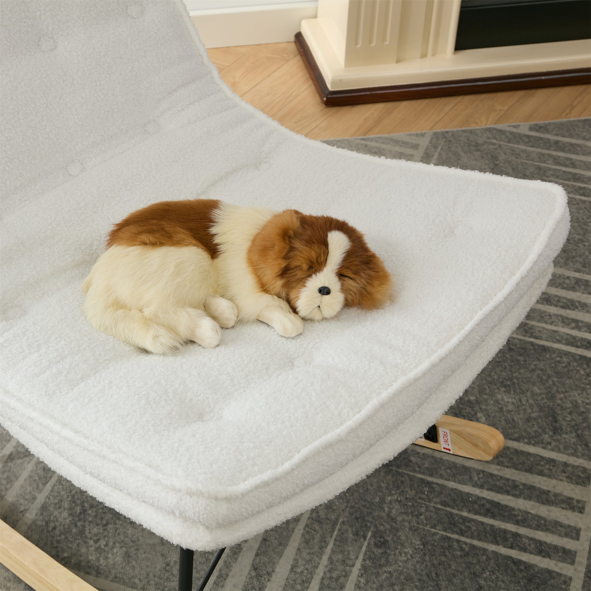 Lazy Rocking Chair,Comfortable Lounge Chair With Wide Backrest And Seat Wood Base, Upholstered Armless Rocker Chair For Living Room, Balcony,Bedroom And Patio Porch. White Cushion Iron White Primary Living Space Sponge Square Casual Rocking Chairs