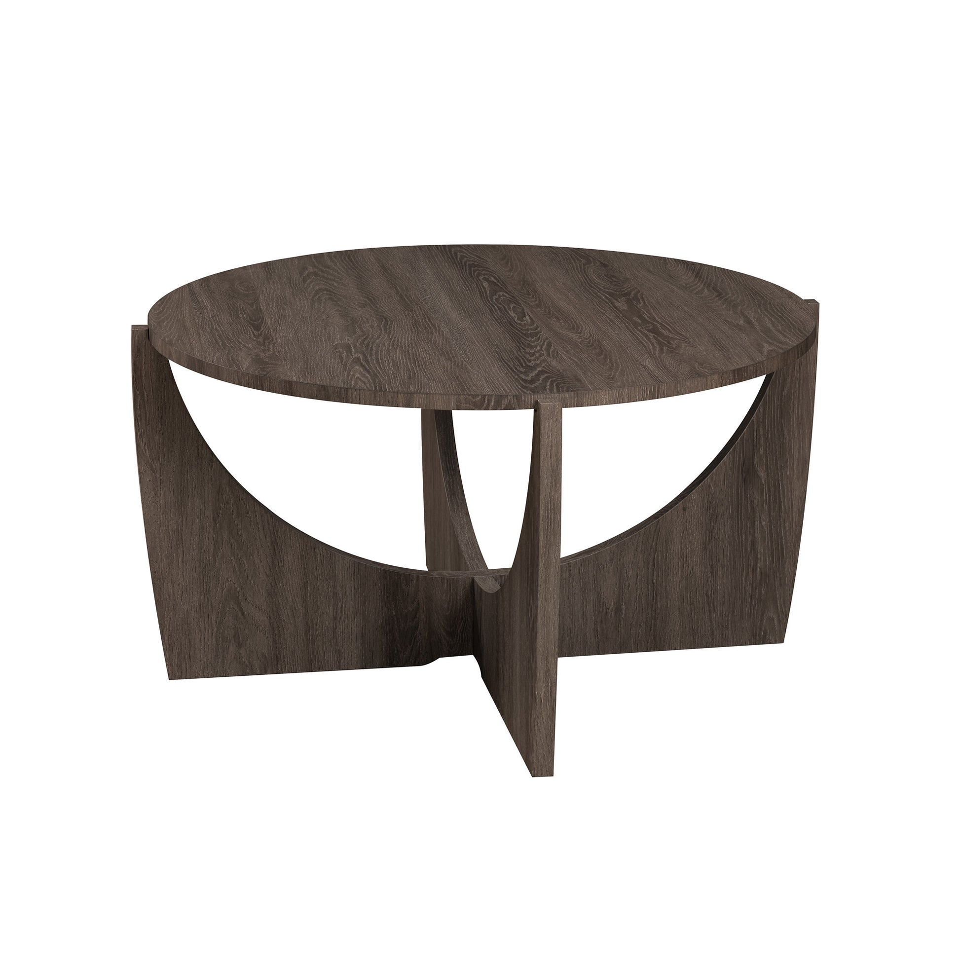 Contemporary Open Arch Base Round Coffee Table Cerused Ash Dark Gray Mdf Mdf