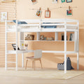 Twin Loft Bed With Built In Desk And Bookcase Of Three Compartments, Guardrails And Ladder,White Twin White Pine