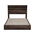 Queen Size Wooden Platform Bed With Storage Headboard,American Country Style Bed With Usb Charging Ports,Dark Walnut Queen Walnut American Traditional Mdf