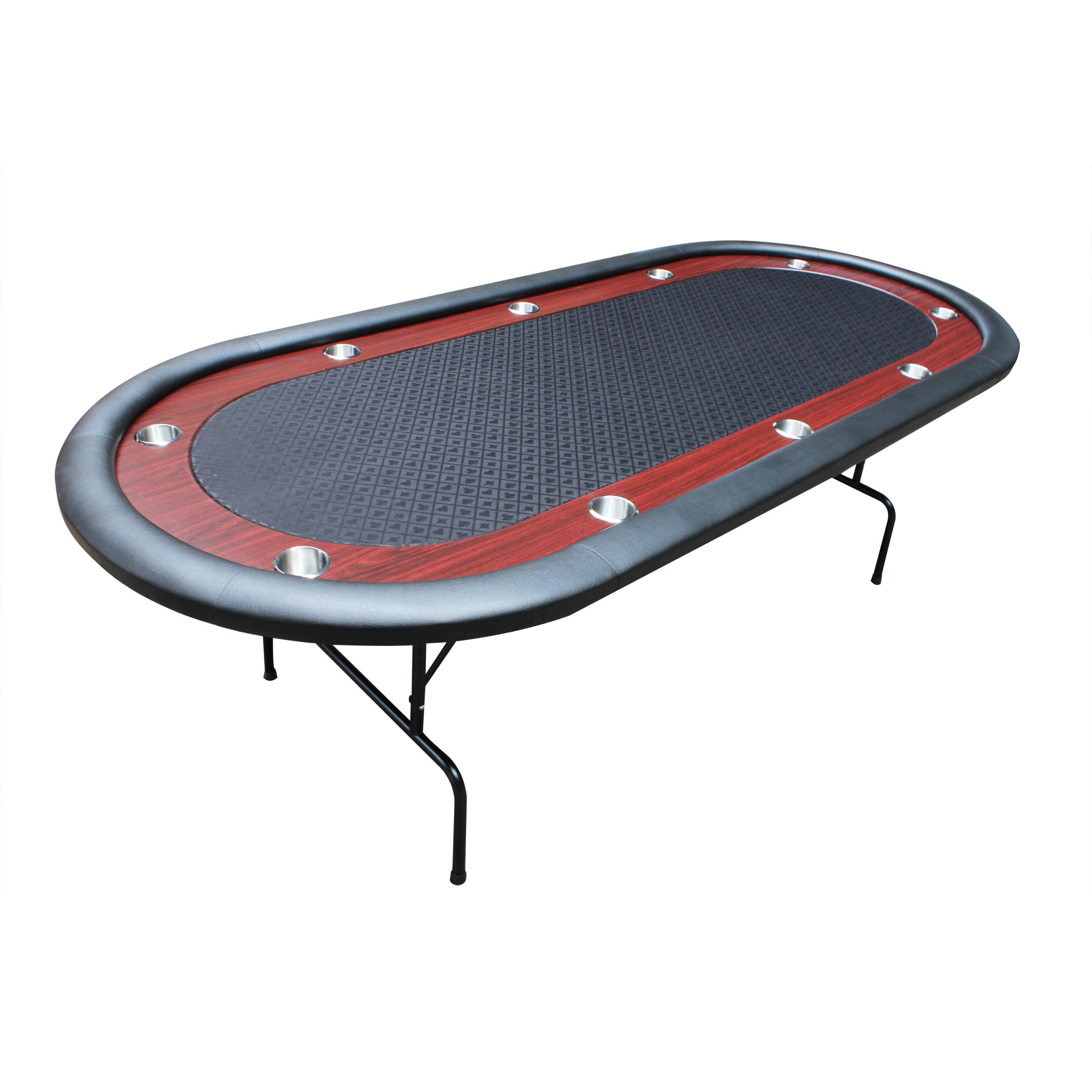 96" Light Series Foldable Poker Table With Wooden Racetrack Felt Stainless Legs Cup Holders Black Black Primary Living Space Modern Wood Stainless Steel