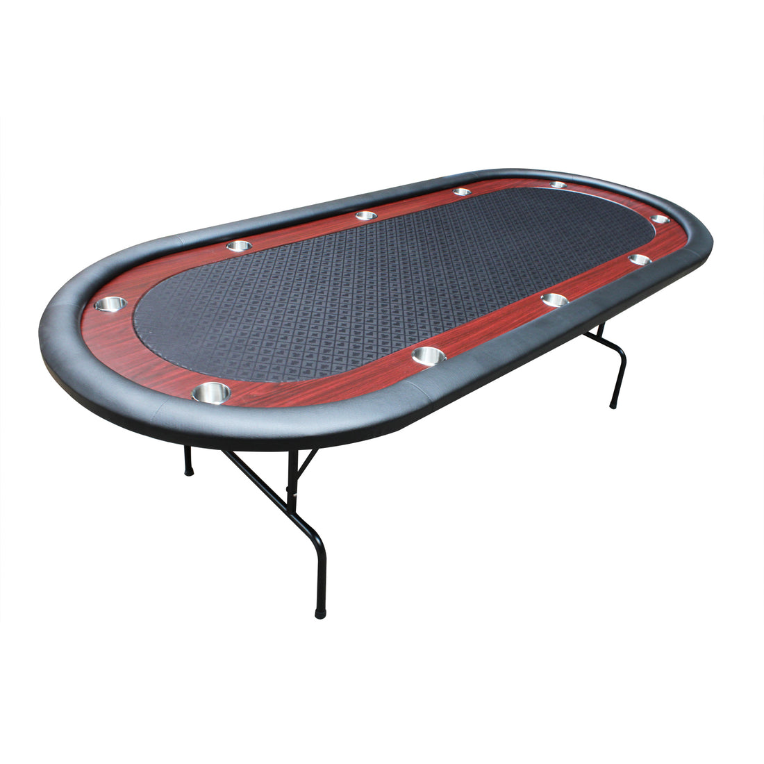 96" Light Series Foldable Poker Table With Wooden Racetrack Felt Stainless Legs Cup Holders Black Black Primary Living Space Modern Wood Stainless Steel