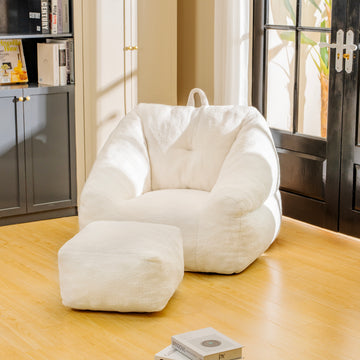Bean Bag Chair With Filler, Bean Bag Sofa With Tufted Soft Stuffed Filling, Fluffy And Lazy Sofa, Comfy Cozy Beanbag Chairs With Memory Foam For Dorm, Apartment, Living Room White Primary Living Space Soft Casual,Modern Foam Teddy