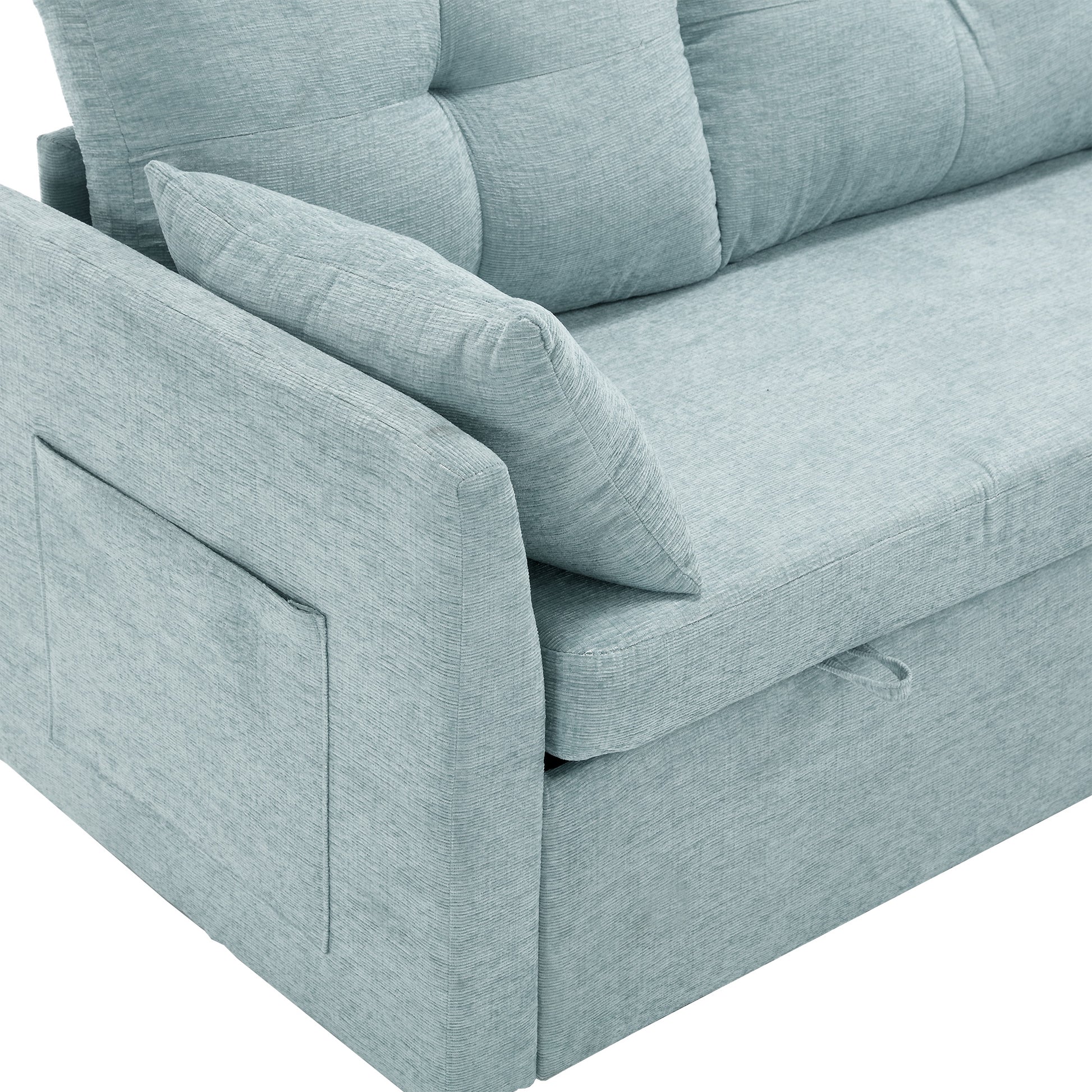 United We Win Furniture, Modular L Shaped Sofa, Modular Long Sofa With Reversible Chaise Lounge, Sofa Bed, Sleeper Sofa, Modular Sofa Combination With Storage Seats. Mint Green Chenille 3 Seat