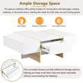 47.2'' X 31.4''Minimalist High Gloss Coffee Table With 2 Drawers, Multi Storage Rectangle Sofa Table With Golden Wood Grain Legs, Modern Center Table For Living Room, White White Particle Board Mdf