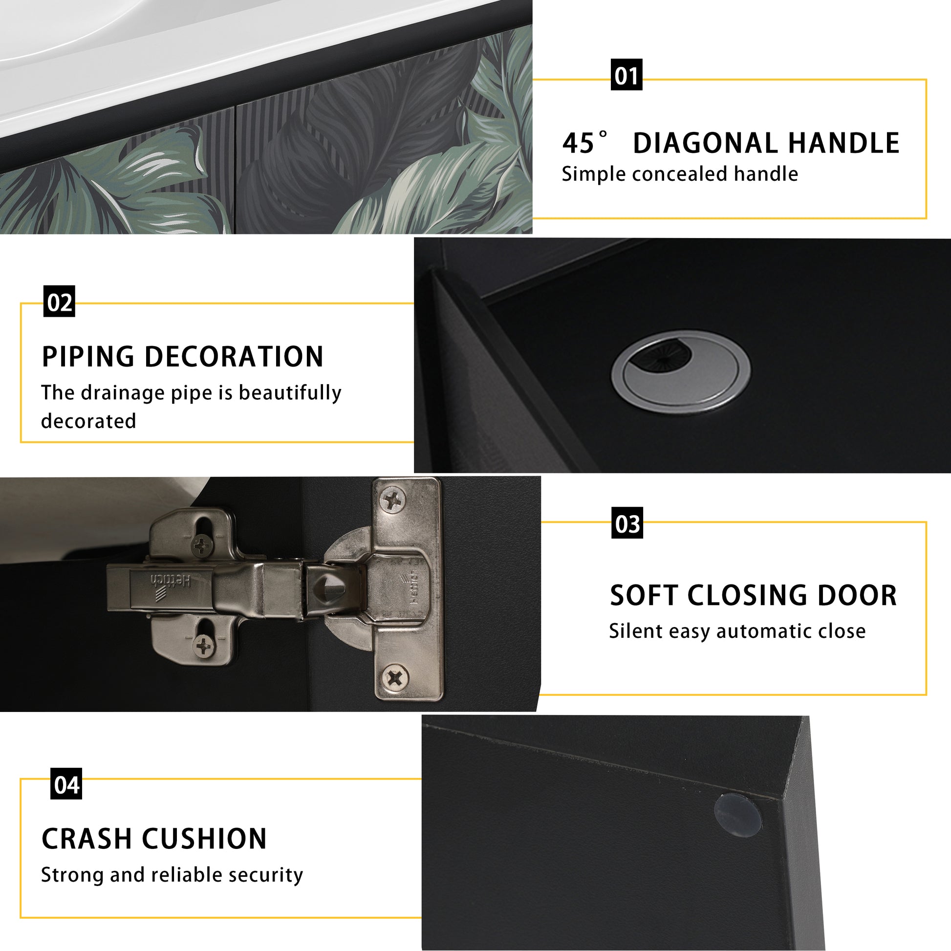 30'' Floating Wall Mounted Bathroom Vanity With Ceramics Sink & Soft Close Cabinet Door, Kd Package Black Bathroom Modern Plywood