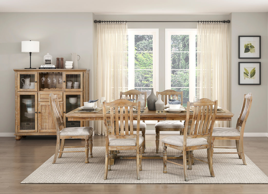 Traditional Dining Set 7Pc Extendable Table And 6 Side Chairs Wheat Finish Wooden Dining Kitchen Furniture Wood Wood Wheat Seats 6 Wood Dining Room Removable Leaf Extendable Trestle Rectangular