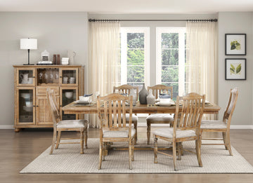 Traditional Dining Set 7Pc Extendable Table And 6 Side Chairs Wheat Finish Wooden Dining Kitchen Furniture Wood Wood Wheat Seats 6 Wood Dining Room Removable Leaf Extendable Trestle Rectangular