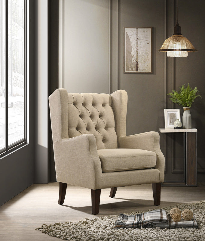 Irwin 29.5" Beige Linen Button Tufted Wingback Chair Beige Linen