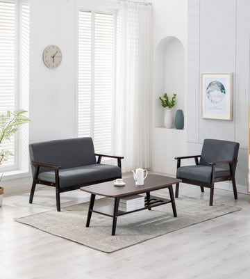 Bahamas Espresso Coffee Table Loveseat Chair Set Gray Linen