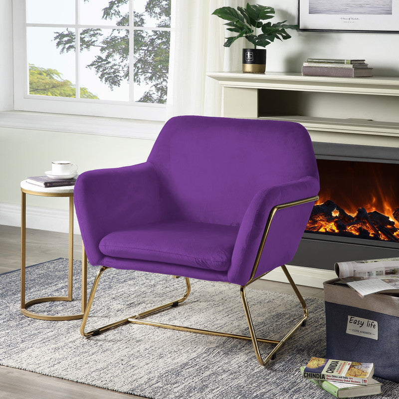 Keira 29.5" Purple Velvet Accent Chair With Metal Base Purple Velvet