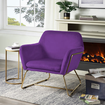 Keira 29.5" Purple Velvet Accent Chair With Metal Base Purple Velvet