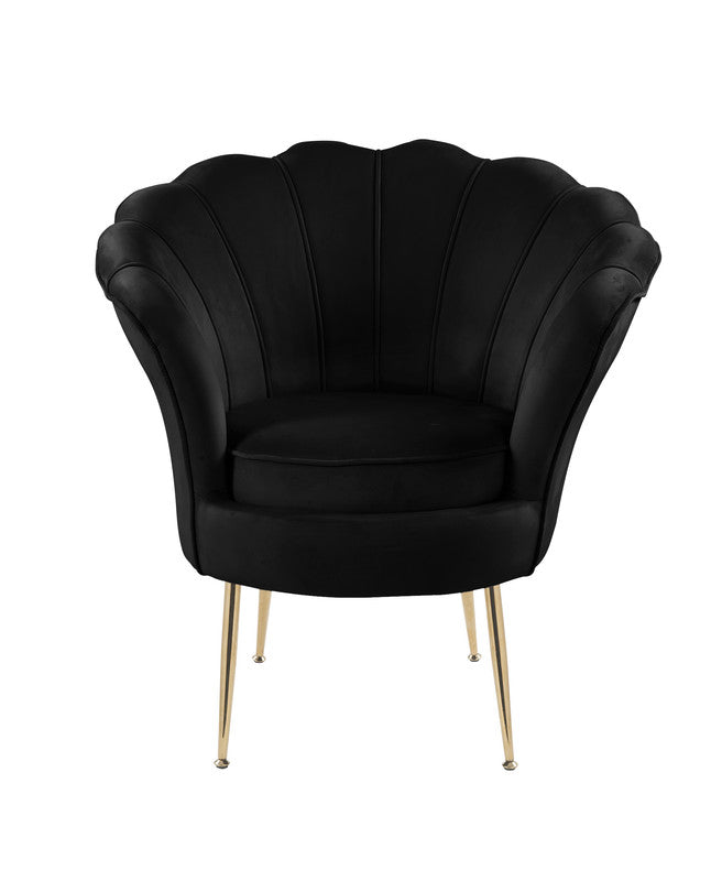 Angelina 34" Black Velvet Soped Back Barrel Accent Chair With Metal Legs Black Velvet