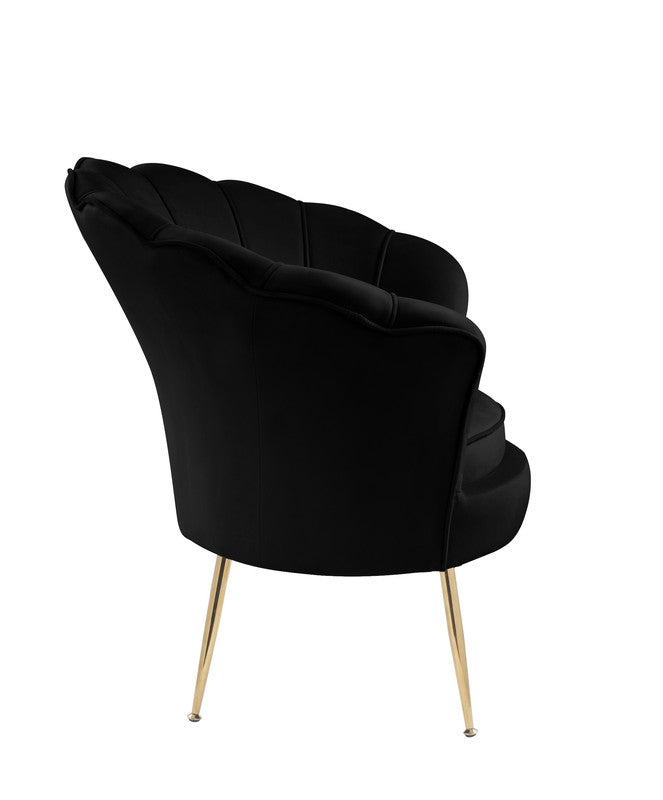 Angelina 34" Black Velvet Soped Back Barrel Accent Chair With Metal Legs Black Velvet
