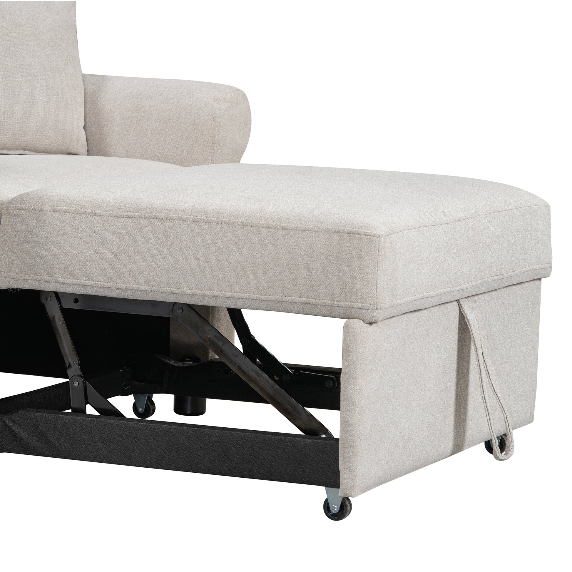 Chenille Convertible Sleeper Chair With Adjustable Backrest, 3 In 1 Lounger Chair Turns Into Bed, Single Bed For Living Room, Beige Beige Chenille