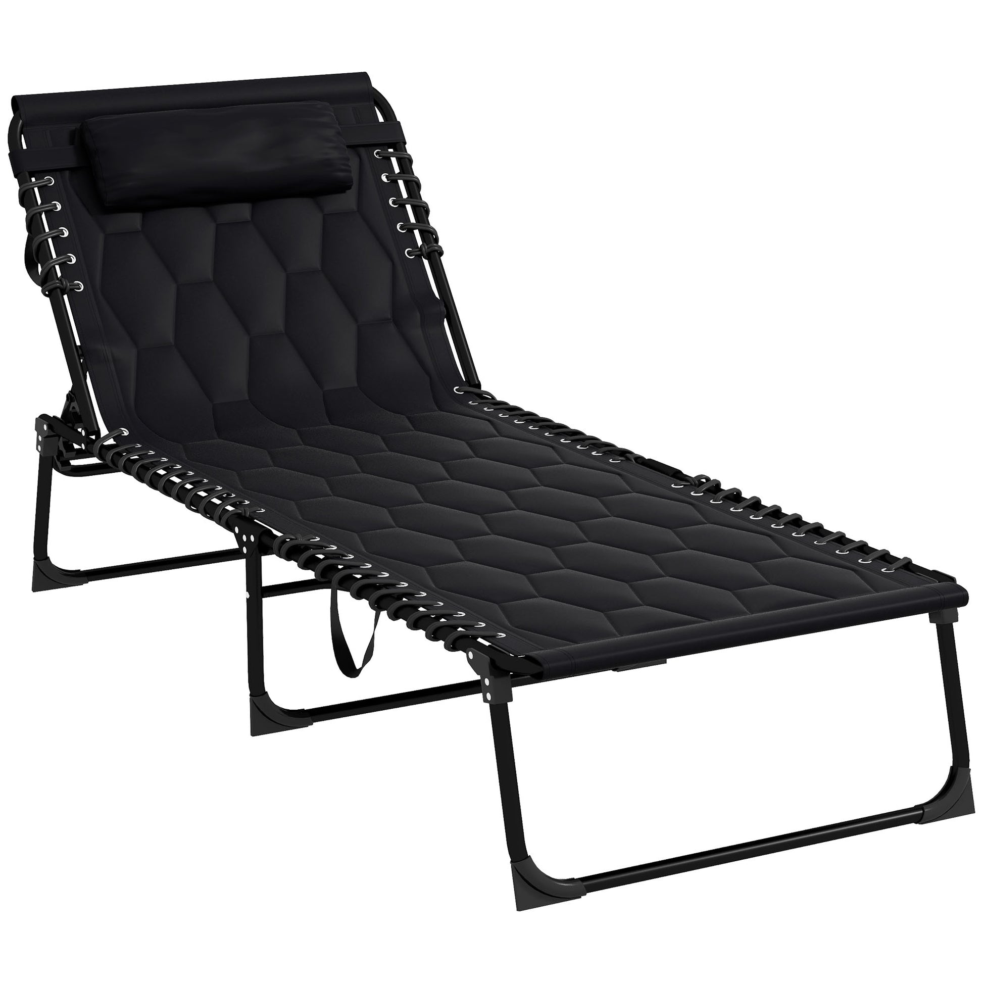 Outsunny Folding Chaise Lounge Set With 5 Level Reclining Back, Outdoor Lounge Tanning Chair With Padded Seat, Side Pocket & Headrest For Beach, Yard, Patio, Black Black Steel