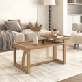 Modern 2 Piece Nesting Rattan Wood Mdf Coffee Table Set In Natural Natural Rubber Wood