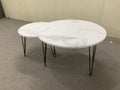 27.56'' Round Nesting Coffee Table Set Of 2, Circular Nesting End Table Set, Round Marble Tabletop, And Sturdy Metal Base For Living Room, Bedroom, White White Round Wood Metal