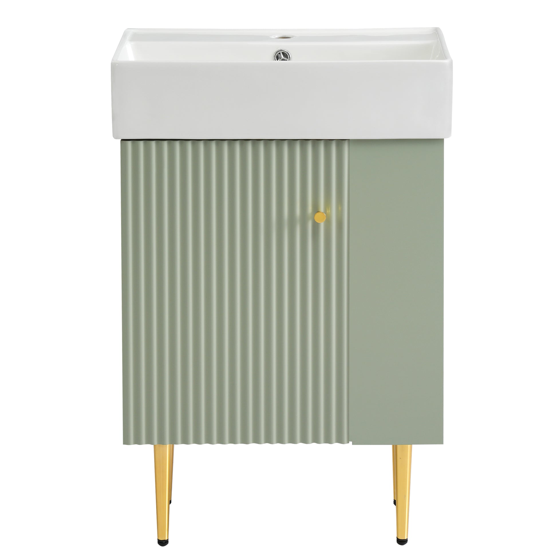 21.6" Green Bathroom Vanity, Combo Cabinet, Bathroom Storage Cabinet, Single Ceramic Sink, Right Side Storage Green Bathroom Ceramic Mdf