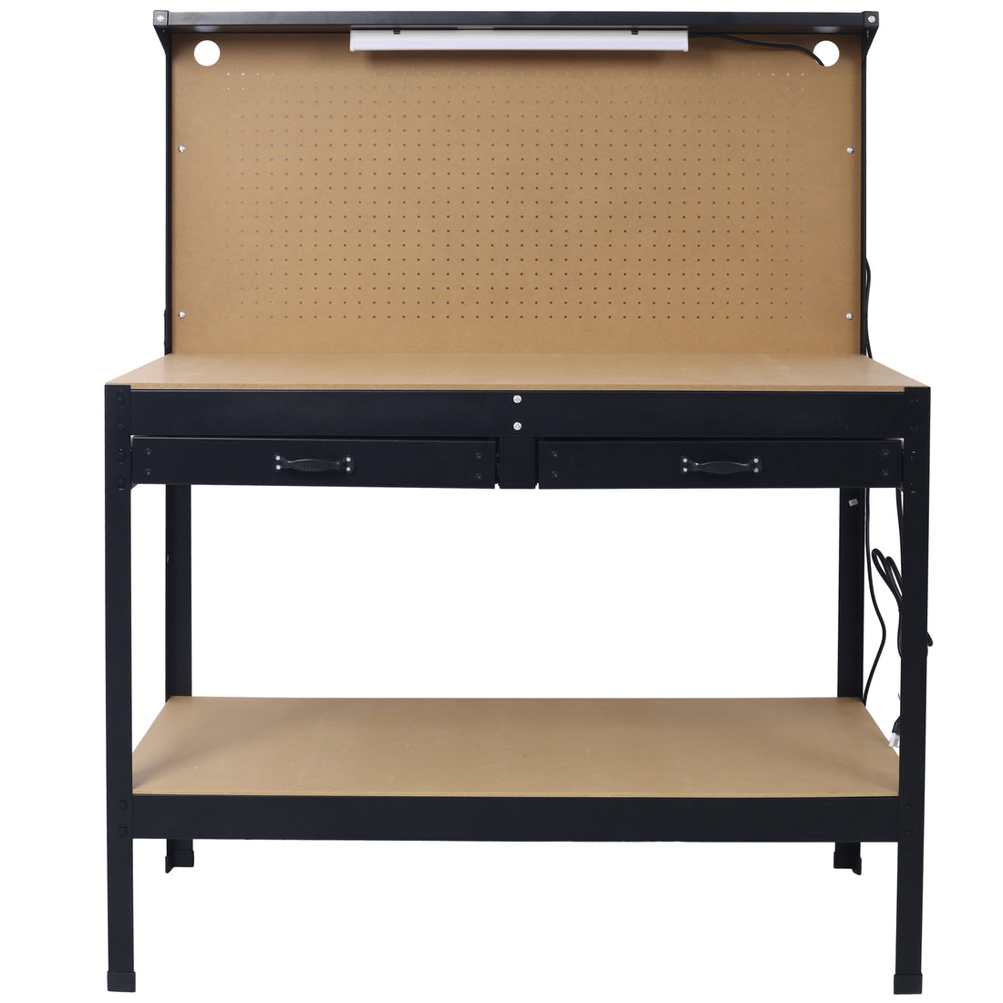 Steel Workbench Tool Storage Work Bench Workshop Tools Table W Drawer And Peg Board ,4Xac Outlets 2Xusb Ports Black Steel