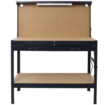 Steel Workbench Tool Storage Work Bench Workshop Tools Table W Drawer And Peg Board ,4Xac Outlets 2Xusb Ports Black Steel