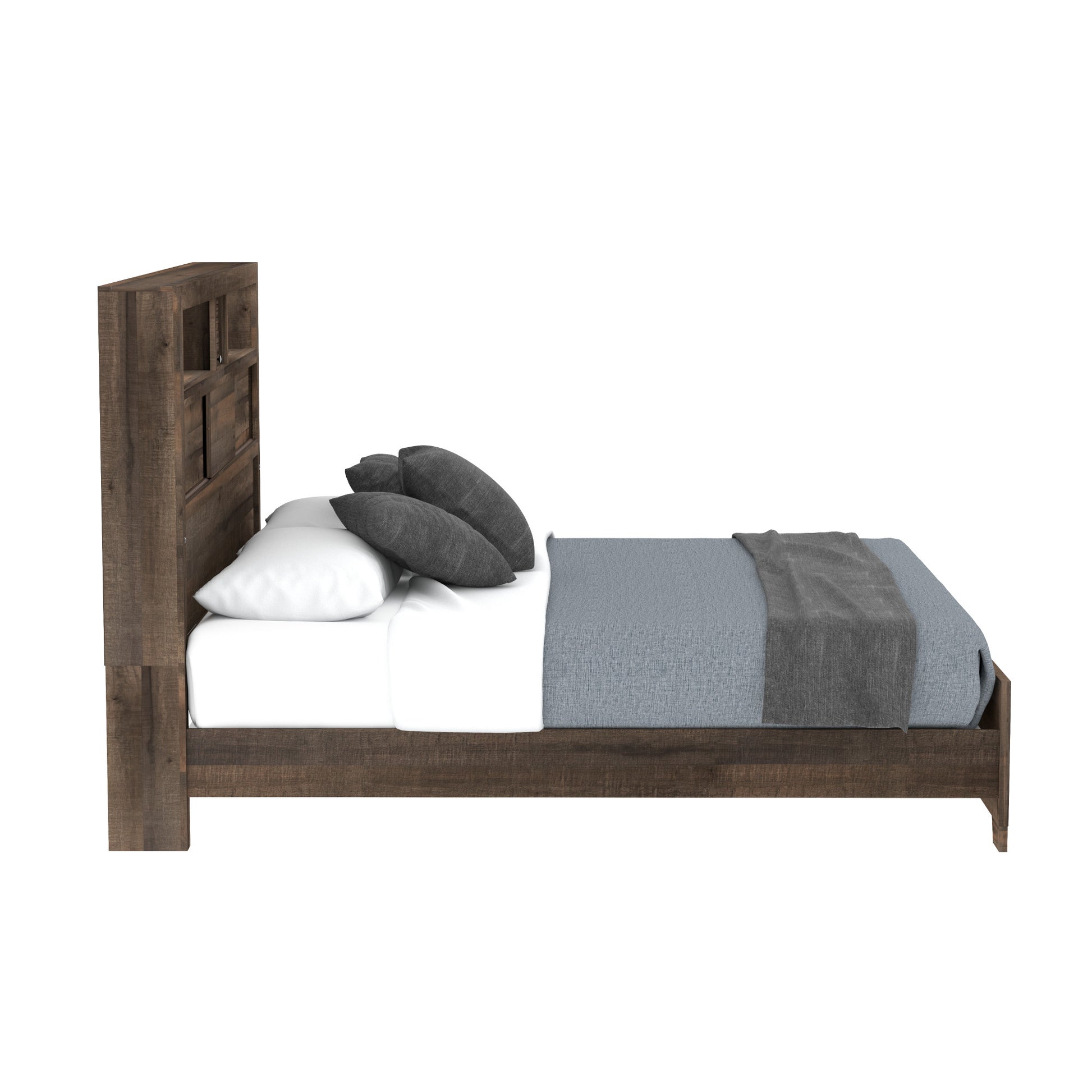 Plinz Brown Queen Bookcase Bed Queen Brown Solid Wood